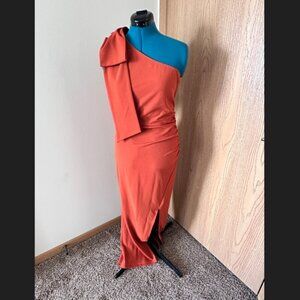 Pretty Garden One Shoulder Sleeveless Ruched Bodycon Dress Medium Brown (Orange)